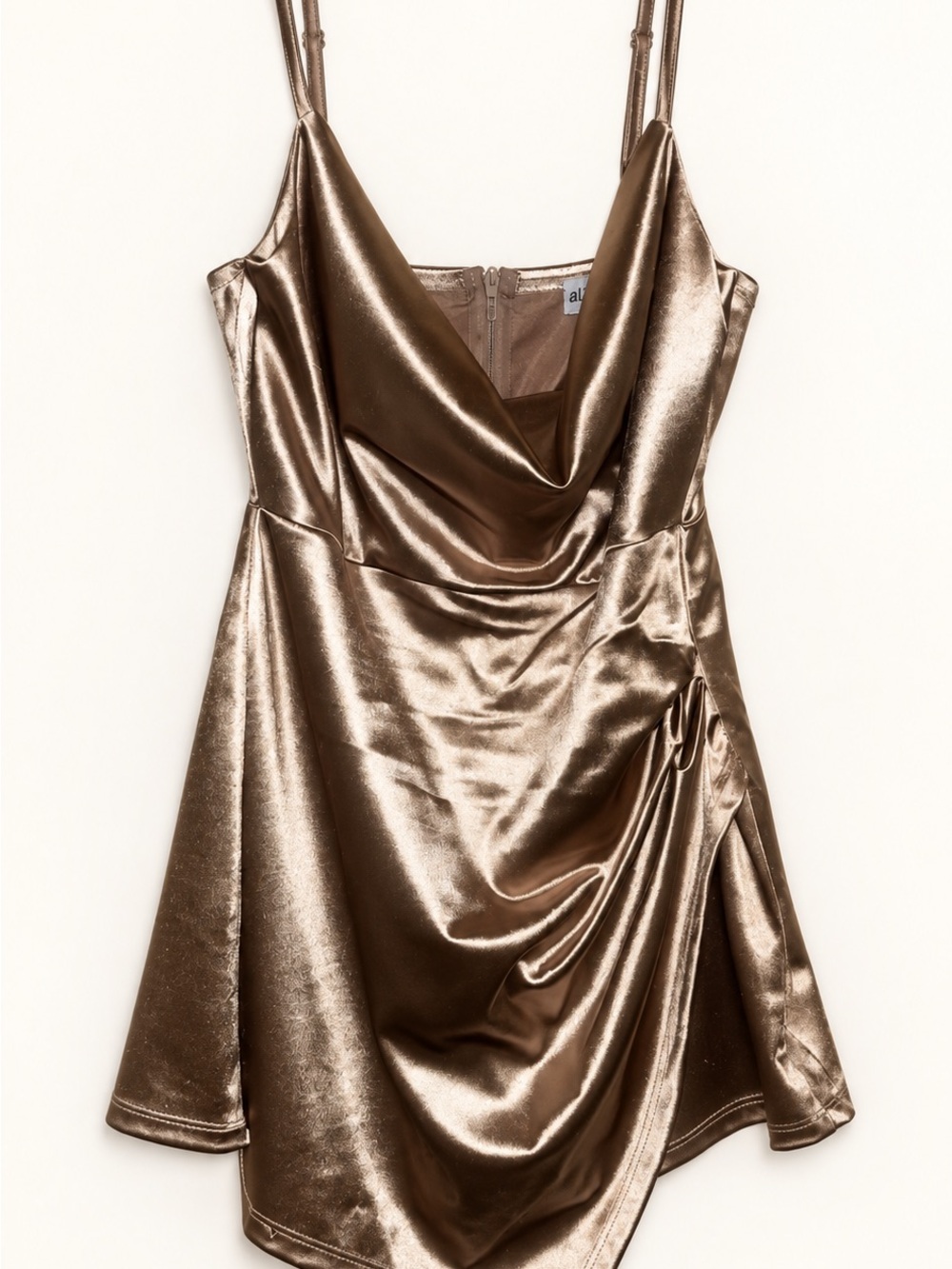 Almost Famous Metallic Bronze Cowl Mini Dress